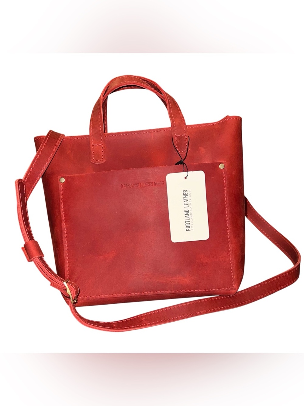 Portland Leather Mini Zipper Crossbody Tote in Phoenix Red - NWT